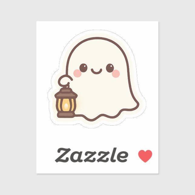 Adesivo Kawaii Fantasma com Lanterna - Design de Espírito  (Folha)
