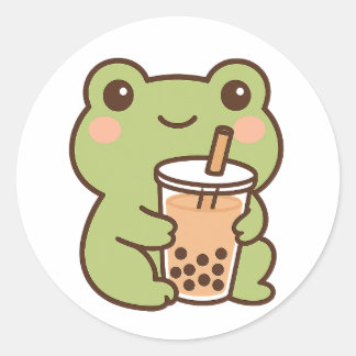 Adesivo Kawaii Frog With Bubble Tea Sticker