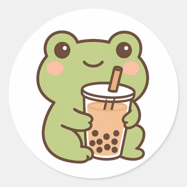 Adesivo Kawaii Frog With Bubble Tea Sticker (Frente)
