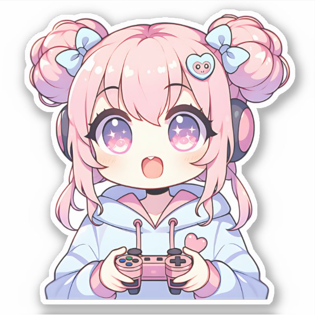 Adesivo Kawaii Gamer Girl Sticker - Jogos de Pastel Bonito (Frente)