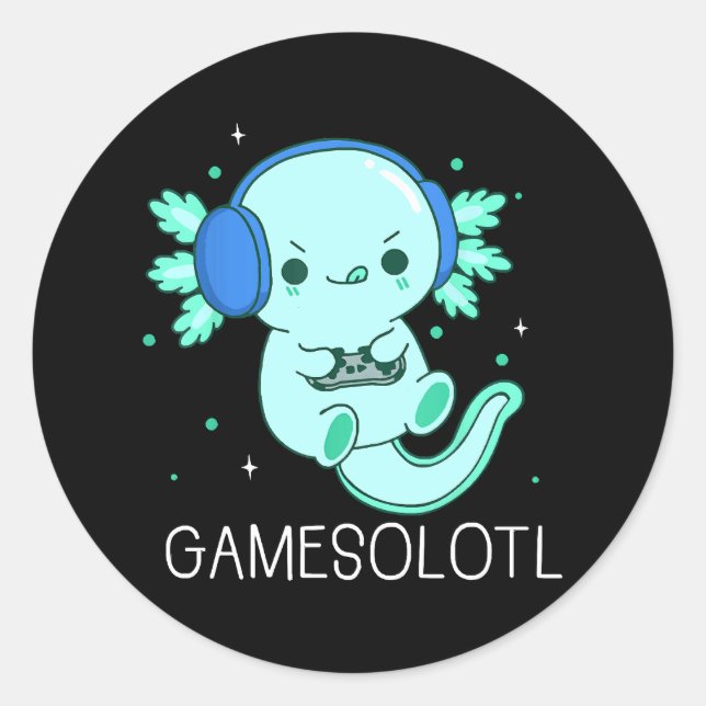 Adesivo Kawaii Gamesolotl Axolotl Gamer (Frente)