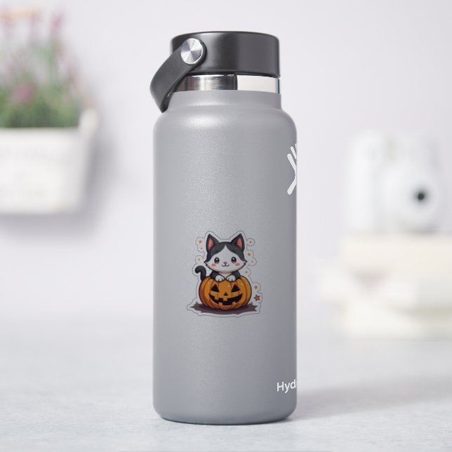 Adesivo Kawaii Gatinho Preto e Branco – Chibi de Halloween (HidroFlask)