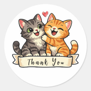 Adesivo Kawaii Gatinhos Felizes com Coração Rosa Obrigado
