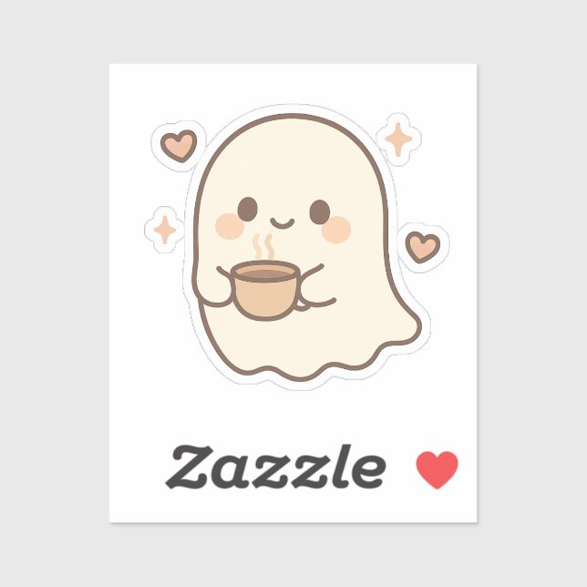 Adesivo Kawaii Ghost com a Taça Tea (Folha)