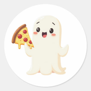 Adesivo Kawaii Ghost com Pizza