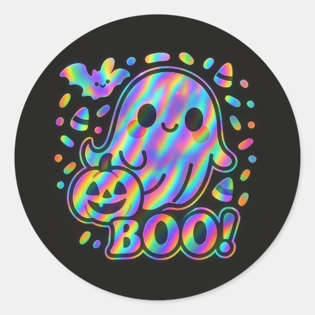 Adesivo Kawaii Ghost Halloween Sticker with Pumpkin & Bat (Frente)