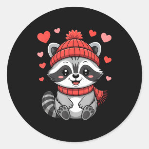 Adesivo Kawaii Guaxinim Cachecol e Touca de Corações do Di