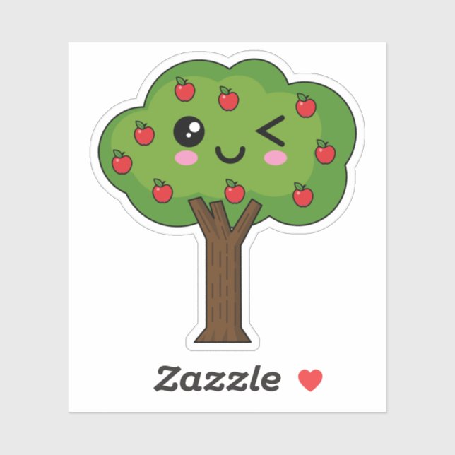 Adesivo Kawaii Happy Winking Apple Tree (Folha)