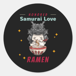 Adesivo Kawaii Honrou Samurai Cat Eat Ramen