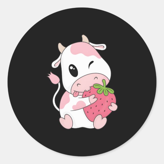 Adesivo Kawaii - Impressão de vaca de morango (Frente)