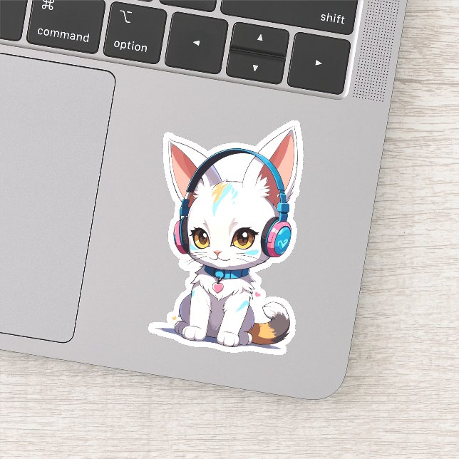 Adesivo Kawaii Kitten em Fones de ouvido Na moda (Detalhe)