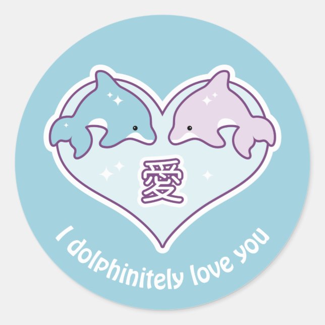 Adesivo Kawaii Love Dolphins (Frente)