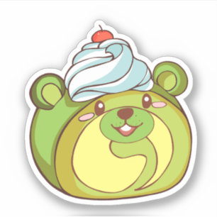 Adesivo Kawaii Matcha - Bolo Roll Bear