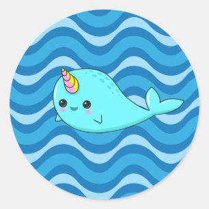 Adesivo Kawaii Narwhal Blue Waves Sticker