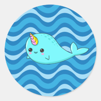Adesivo Kawaii Narwhal Blue Waves Sticker