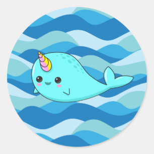 Adesivo Kawaii Narwhal em Blue Waves Sticker