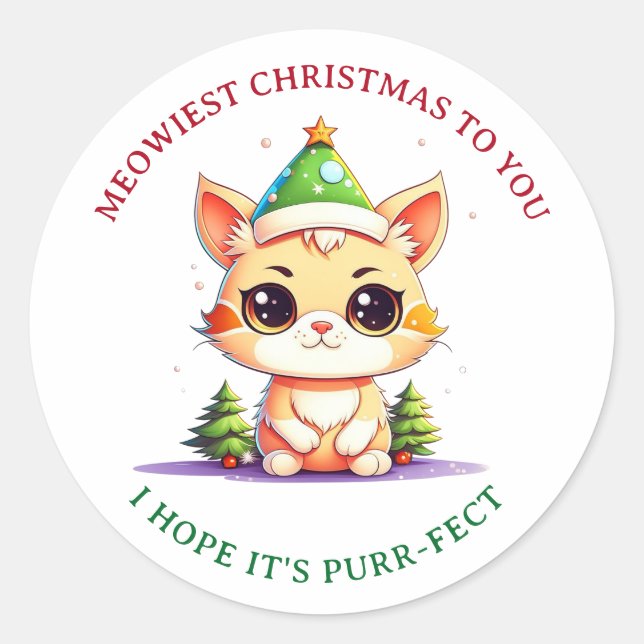 Adesivo Kawaii Natal Gatinho Feriado de Gato (Frente)