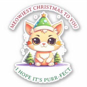 Adesivo Kawaii Natal Gatinho Feriado de Gato