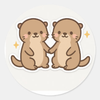 Adesivo Kawaii Otters Holding Hands Sticker