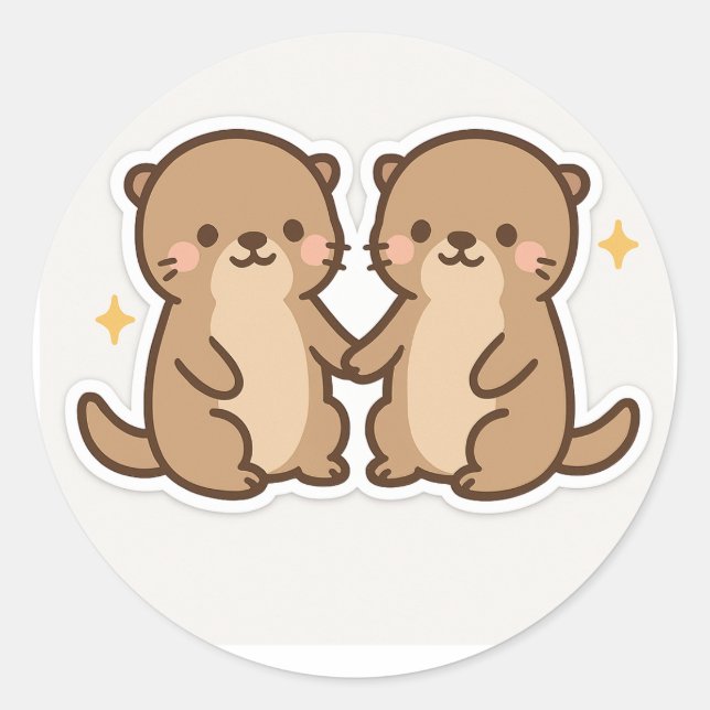 Adesivo Kawaii Otters Holding Hands Sticker (Frente)