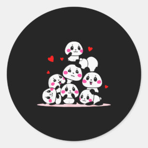 Adesivo Kawaii Panda Bebê Fofo Pilha Com Corações Vermelho