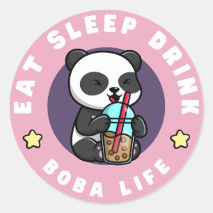 Adesivo Kawaii Panda Boba Tea   Viciado em chás