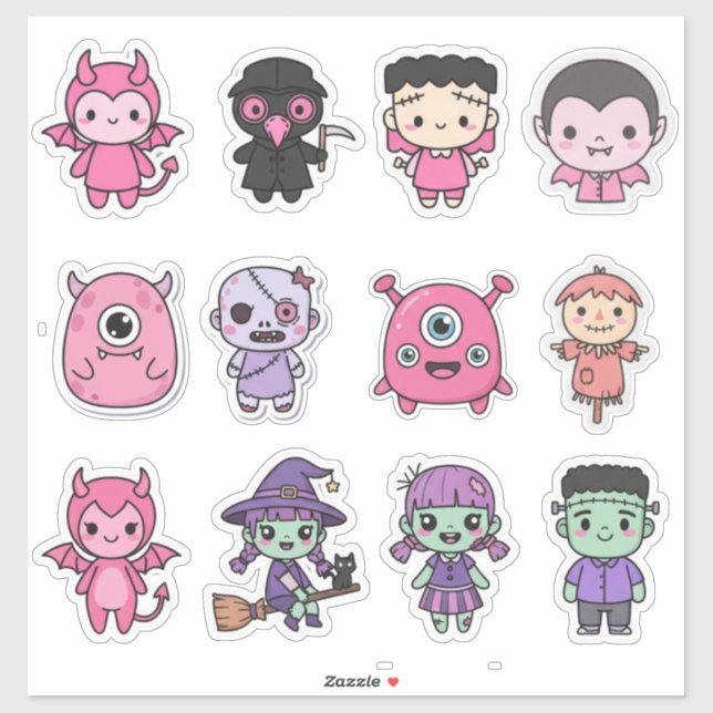 Adesivo Kawaii Pastel Monster Squad Pack (Folha)