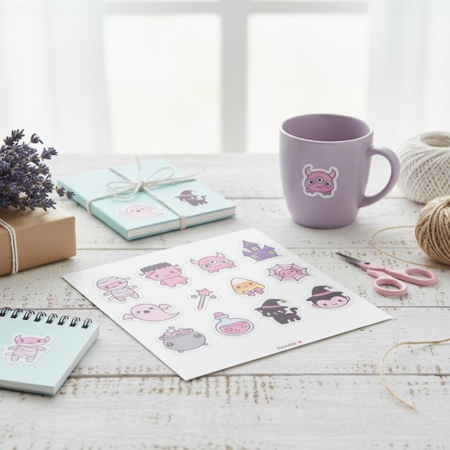 Adesivo Kawaii Pastel Monster Squad Pack (Adorable Halloween Ghouls & Spells)