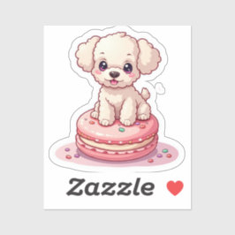 Adesivo Kawaii Poodle Sentado em Macaron