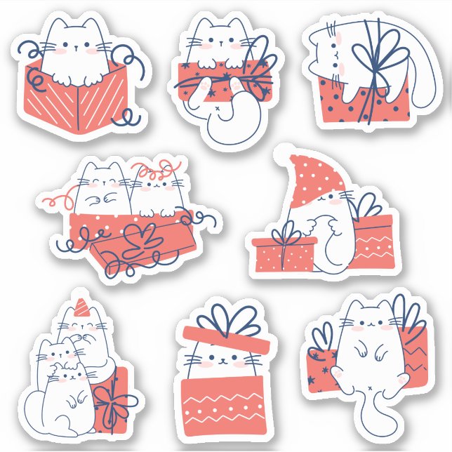 Adesivo Kawaii Presente Gatinho de caixa de presentes vini (Frente)