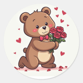 Adesivo Kawaii - Proposta de Urso Romântico com Rosas e Co