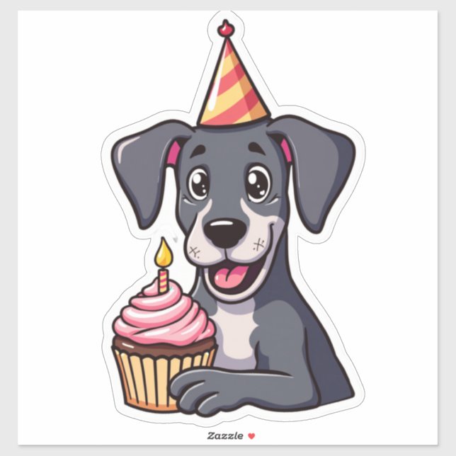 Adesivo Kawaii Pup com Cupcake de aniversário (Folha)