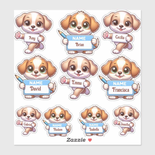 Adesivo Kawaii Puppy Name Cartão Stickers-personalize o se (Folha)