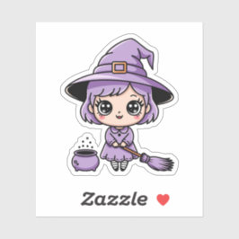 Adesivo Kawaii Purple Witch Halloween Sticker