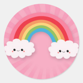 Adesivo Kawaii Rainbow and Clouds on Pink Starburst
