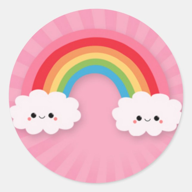 Adesivo Kawaii Rainbow and Clouds on Pink Starburst (Frente)