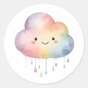 Adesivo Kawaii Rainbow Cloud Round Sticker