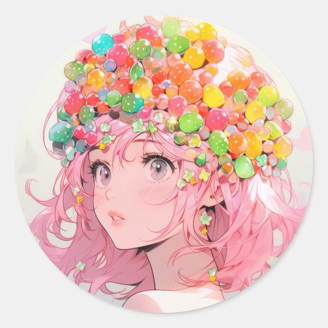 Adesivo Kawaii Rainbow Pastel Candy Mushroom AnimGirl (Frente)