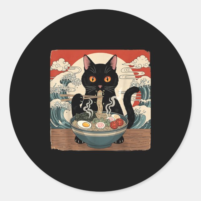 Adesivo Kawaii Ramen Cat Anime Japanese Noodles Food Wave  (Frente)