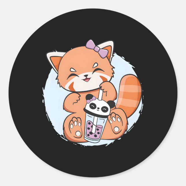 Adesivo Kawaii Red Panda Boba Anime Pearl Bubble Tea Otaku (Frente)