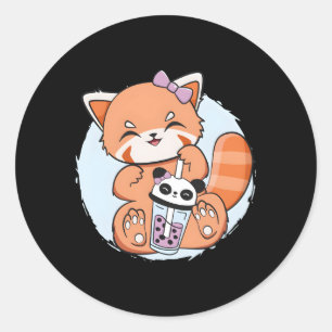 Adesivo Kawaii Red Panda Boba Anime Pearl Bubble Tea Otaku