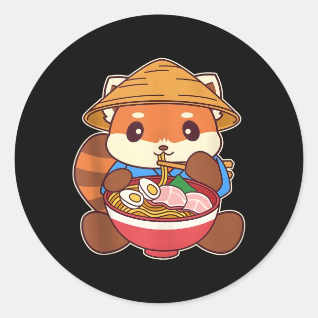 Adesivo Kawaii Red Panda Comendo Ra Noodle (Frente)
