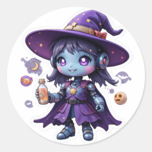 Adesivo Kawaii Robot Witch Girl Cute Sci-Fi