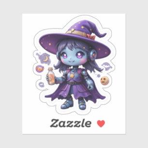 Adesivo Kawaii Robot Witch Girl Vinyl Cute Tech Sorcerts