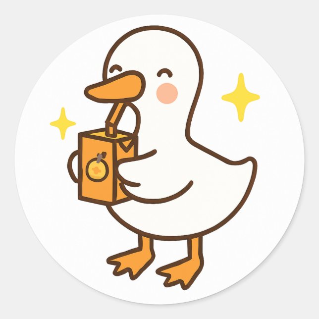 Adesivo Kawaii Silly Goose Holding Juice Box Sticker (Frente)