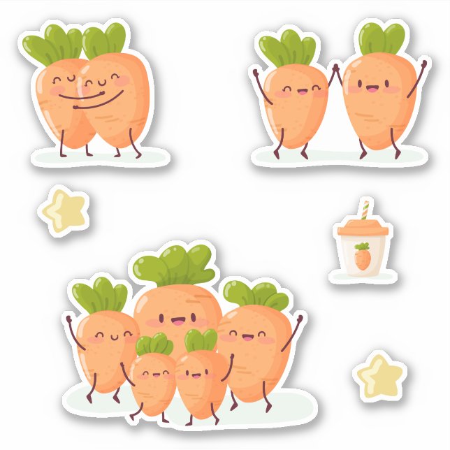 Adesivo Kawaii-style fun carrots set (Frente)