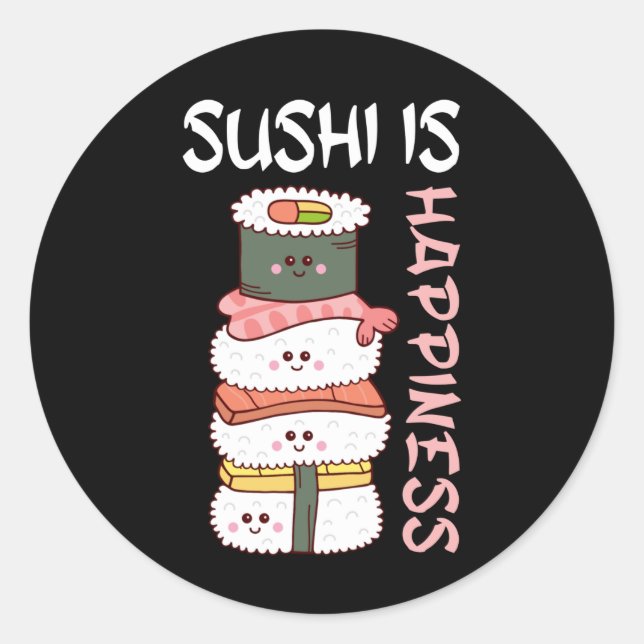 Adesivo Kawaii Sushi Happy Anime Comida Japonesa Bonita (Frente)