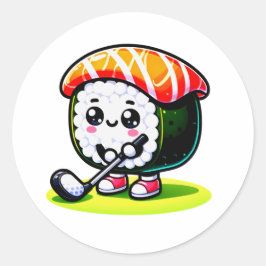 Adesivo Kawaii Sushi jogando golfe
