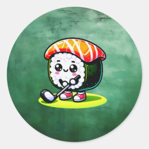 Adesivo Kawaii Sushi jogando golfe