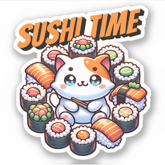 Adesivo Kawaii Sushi Time Cat (Frente)